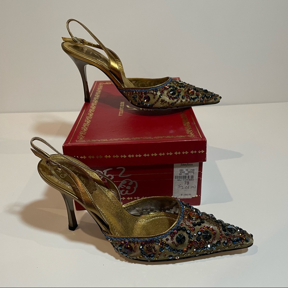 Rene Caovilla slip on jeweled heels New